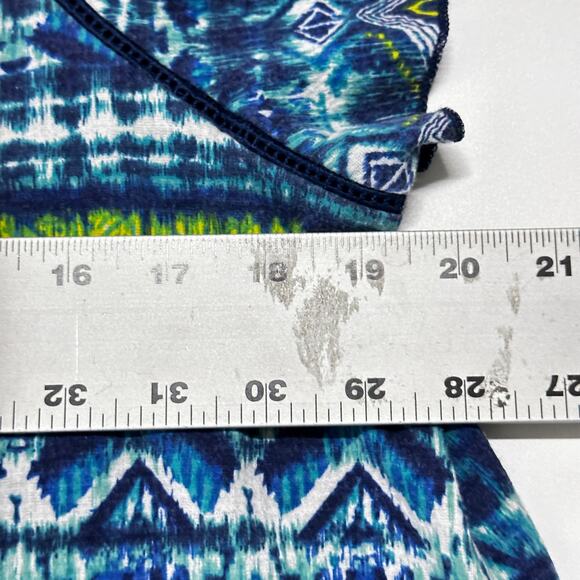 French Laundry Blouse XL Blue Yellow Green Tribal Short Sleeves Cotton Blend - Picture 6 of 7